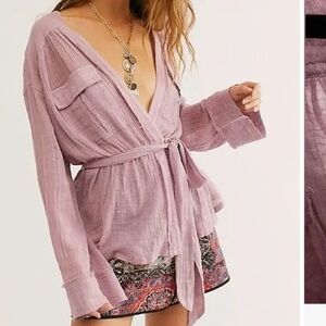 We the free people lilac mauve-ish safari sheer wrap top, size XL, worn once